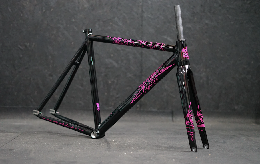 Pink Fixed Gear Bike Frame Eimei Pink Metallic NJS Approved Keirin